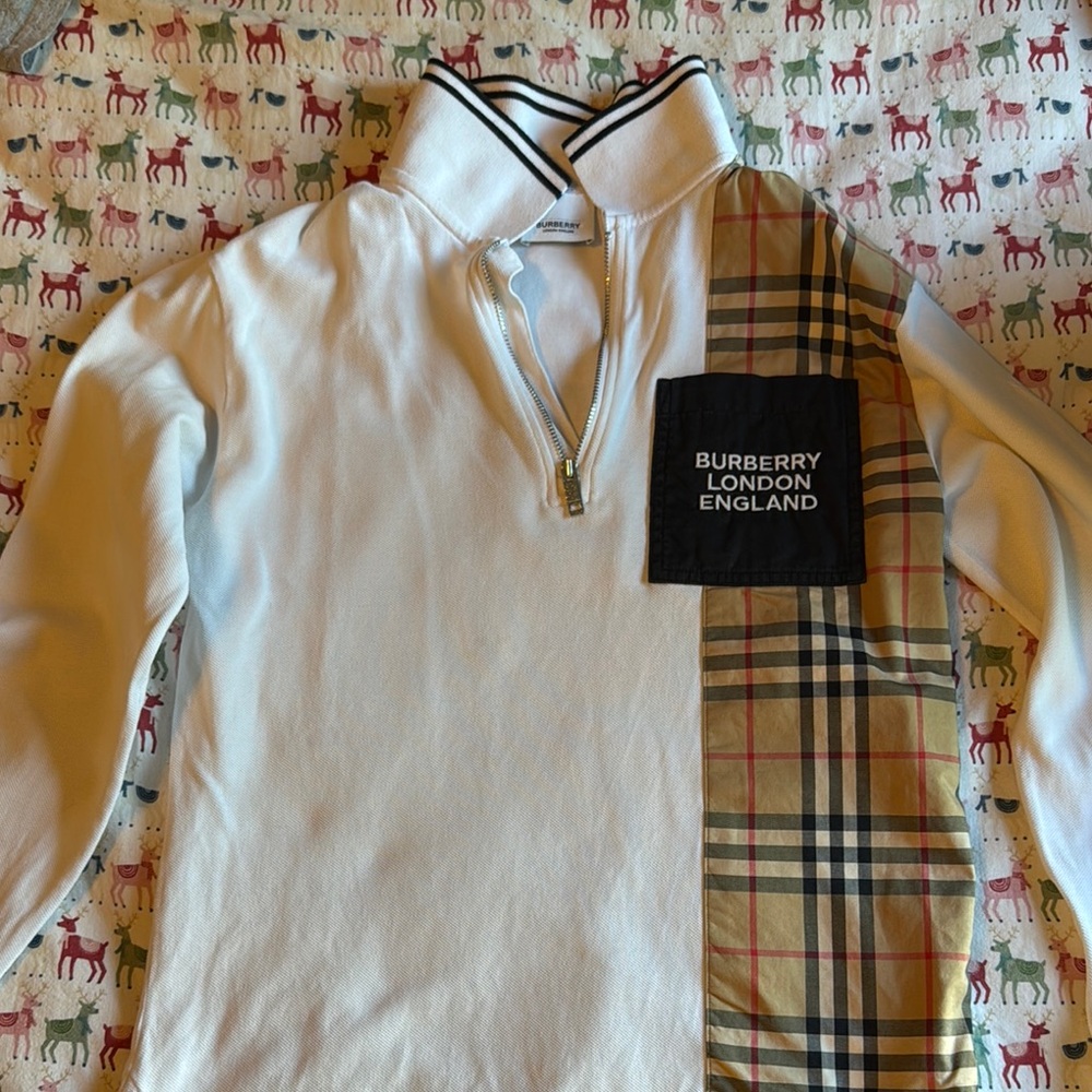 Burberry Kids White and Tan Plaid Shirt